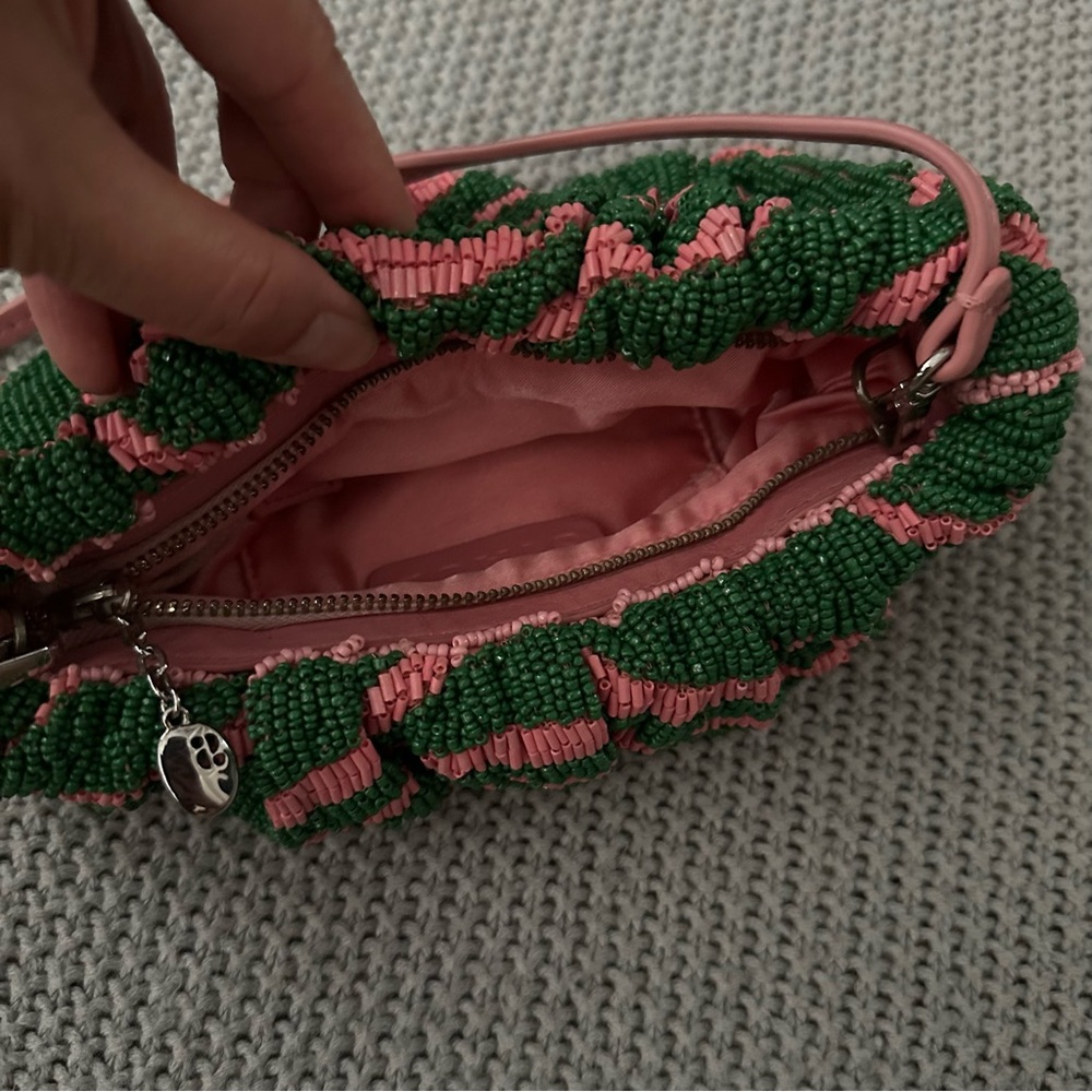 STAUD Beaded Bean Emerald Quartz Acid Swirl Clutch Mini Bag - Picture 11 of 17